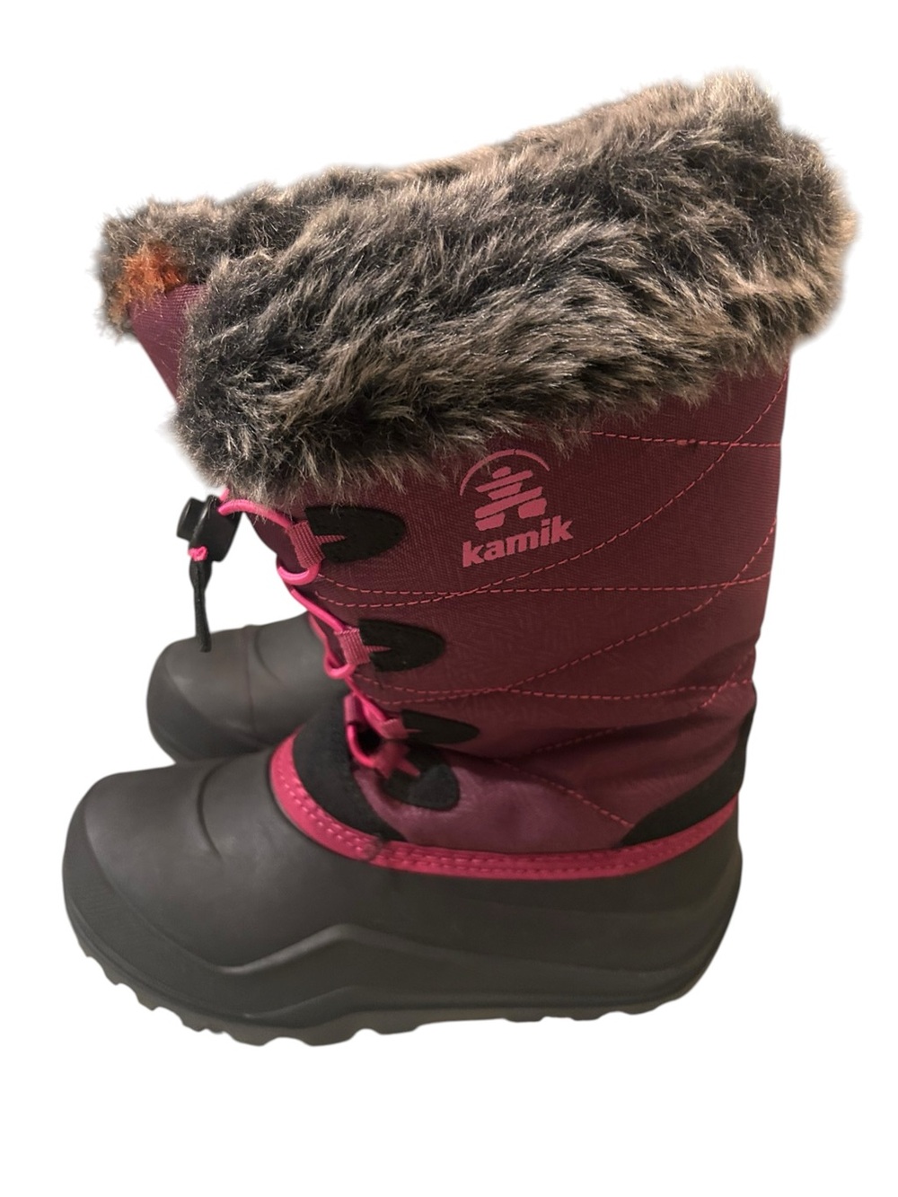 Kamik Girls size 3 Maroon and Pink Fur-Trim Snow Boots size 3